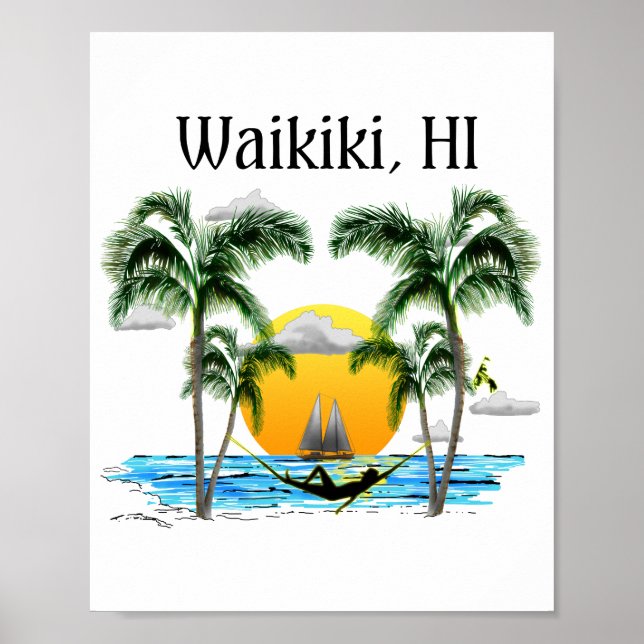 Beach Sunset Waikiki Hawaii Poster (Framsidan)