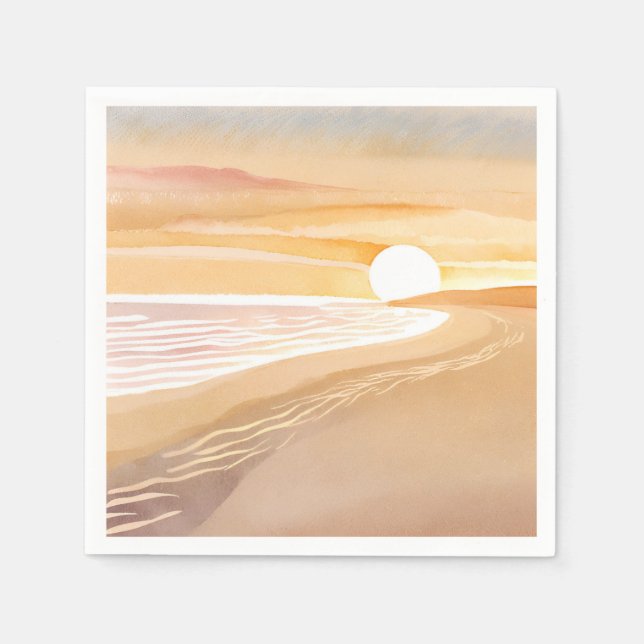 Beach Sunset Watercolor | Beautiful Yellow Painted Pappersservett (Framsidan)