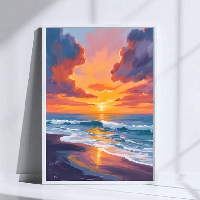 Beach Sunset Watercolor Ocean Painting Art Poster (Skapare uppladdad)