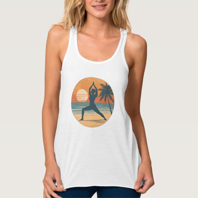 Beach Sunset Yoga Silhouette | Coastal Yogi Life Linne Med Racerback (Framsida)