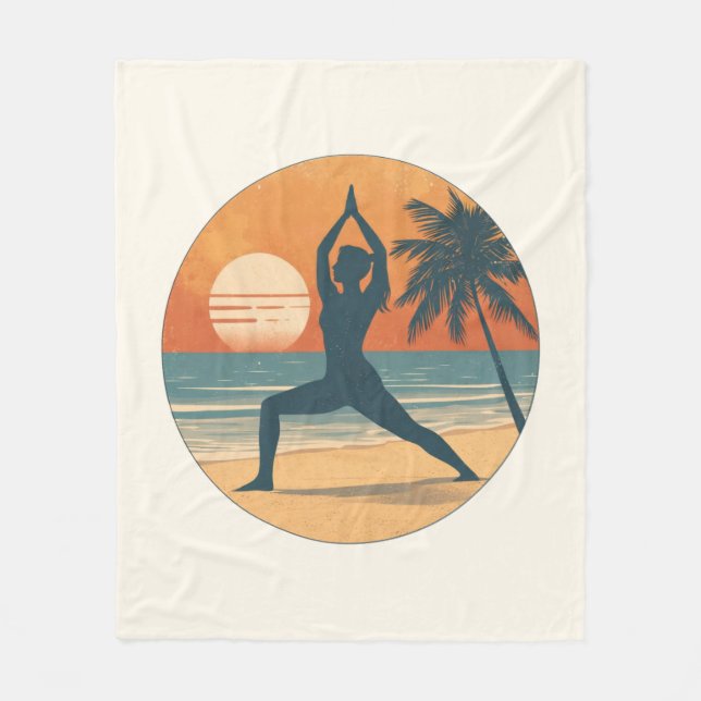 Beach Sunset Yoga Silhouette | Cream Coastal Life Fleecefilt (Framsidan)