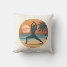 Beach Sunset Yoga Silhouette | Reversible Coastal Kudde