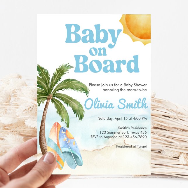 Beach Surf Baby on Board Baby Shower Inbjudningar (Baby on Board Baby Shower Invitation)