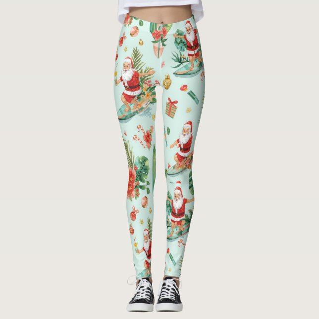 Beach Surf Christmas Party with Santa Claus  Leggings (Framsida)