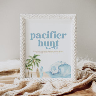 Beach Surfa Baby Shower Nappar Hunt Sign Poster