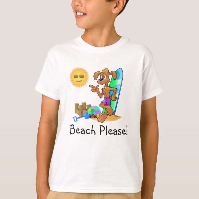 Beach surfa hund på stranden t shirt (Framsida)