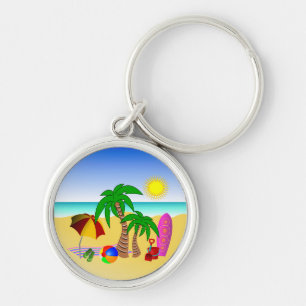 Beach Surfa Roligt Färgstark Premium Round-Nyckel Rund Silverfärgad Nyckelring