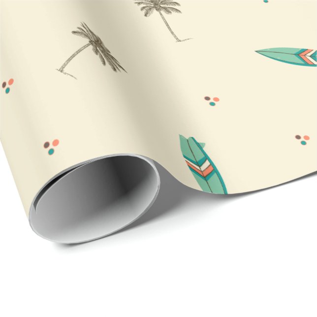 Beach Surfboard och Handflatan Träd Wrapping Pappe Presentpapper (Rullad Hörn)