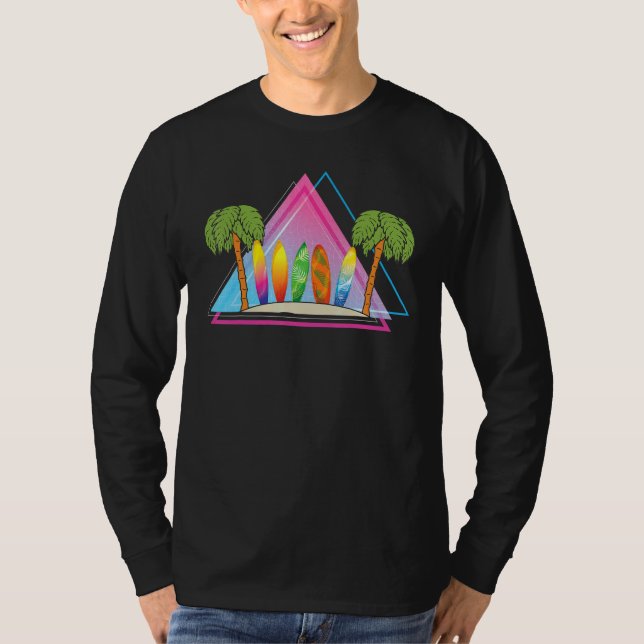 Beach Surfer Handflatan Träd Surfing Summer Vacati T Shirt (Framsida)