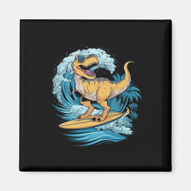 Beach Surfing Dinosaur T-rex Surfar  Magnet (Framsidan)