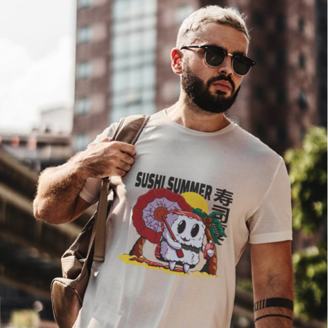 Beach Sushi Tecknad Food T Shirt (Skapare uppladdad)