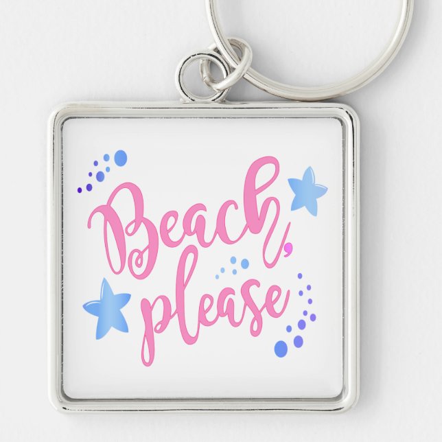 Beach, tack fyrkantig silverfärgad nyckelring (Framsidan)