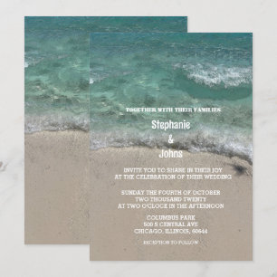 Beach Teal Blue Grönt Artsy Abstrakt Coola Bröllop Inbjudningar