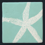 Beach Teal Blue Nautical Mönster Stenunderlägg<br><div class="desc">Utskriven med vit stjärnfisk mönster i tårblått bakgrund! Du kan ändra bakgrunden till färg som du vill.</div>