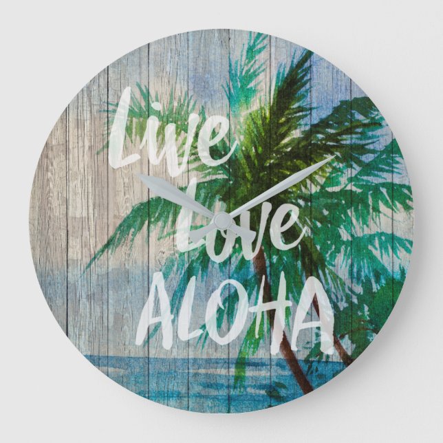 Beach-tecken för Kärlek Aloha Handflatan Träd Stor Klocka (Framsida)