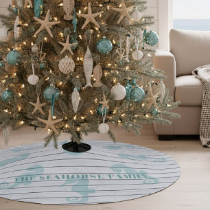Beach-tema för sjöhäst Whitewash Wood Plank Julgransmatta Borstad Polyester