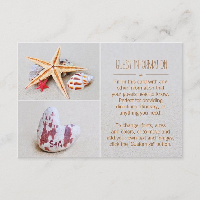 Beach Tema Starfish and Heart Bröllop Guest Info Tilläggskort (Framsida)