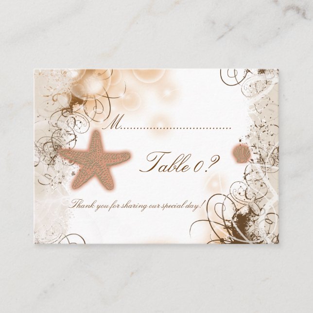 Beach-temat bröllop ~ bordsnummer-kort placeringskort (Framsida)