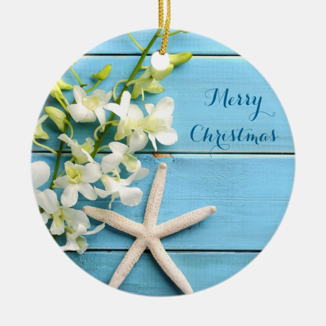 Beach Theckade jul Ornaments Starfish Orchid Julgransprydnad Keramik (Framsidan)