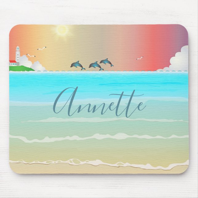 Beach Thecked Mouse Pad med delfiner Musmatta (Framsidan)