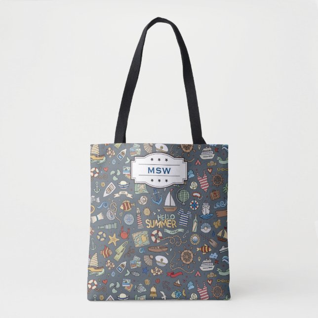 Beach Theme, Nautical Mönster Tote Bag Tygkasse (Framsida)