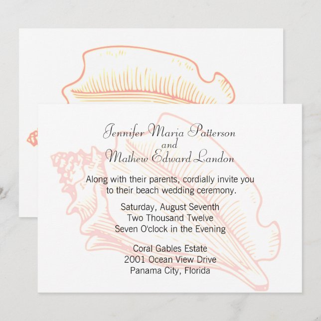 Beach Theme Seashell bröllopsinbjudan Inbjudningar (Fram/baksida)