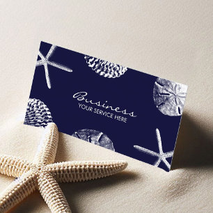 Beach Theme Seashells Elegant Navy Blue Visitkort