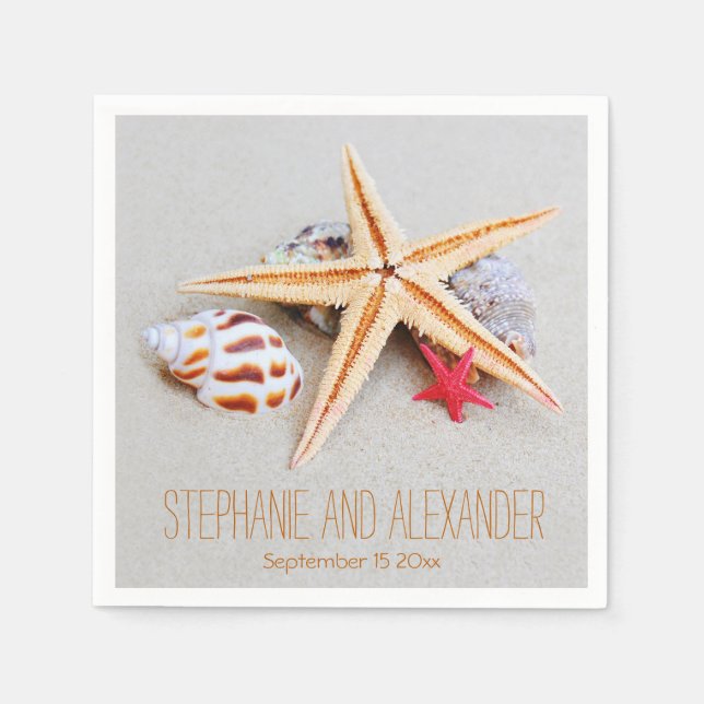 Beach Theme Starfish and Seashell Papper Napkins Pappersservett (Framsidan)