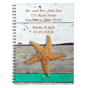 Beach Theme Starfish Bröllop Rustic Anteckningsbok Med Spiral