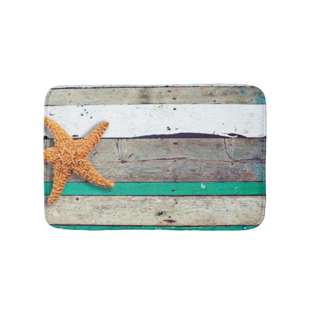 Beach Theme Starfish Bröllop Rustic Badrumsmatta (Framsidan)