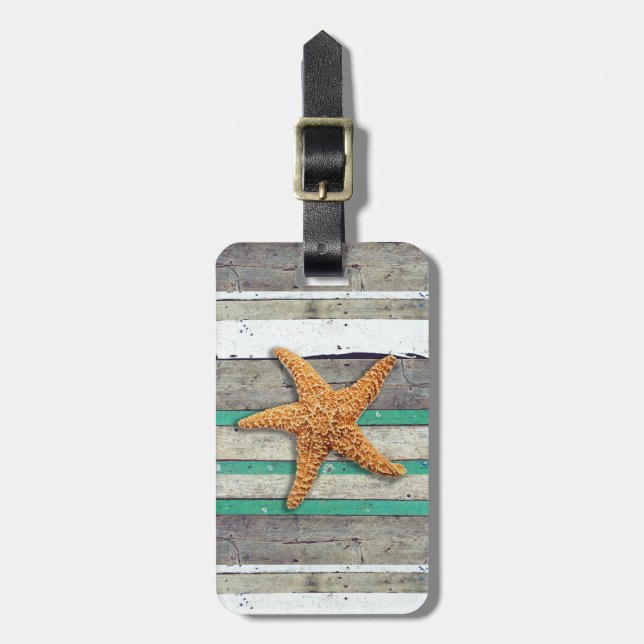 Beach Theme Starfish Bröllop Rustic Bagagebricka (Vertikal Framsida)