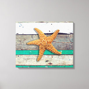 Beach Theme Starfish Bröllop Rustic Canvastryck
