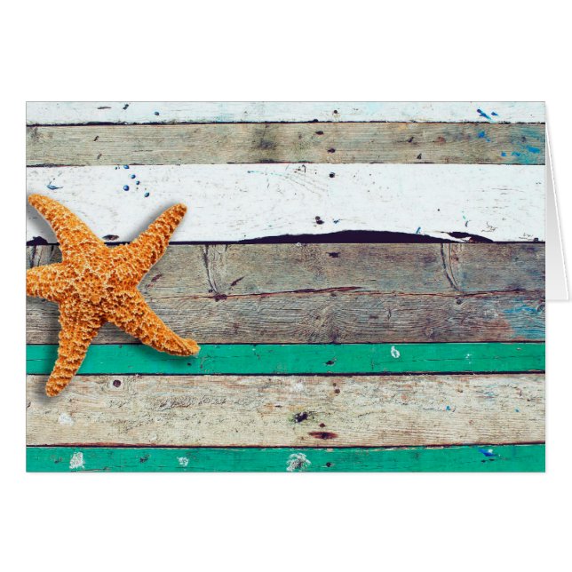 Beach Theme Starfish Bröllop Rustic Hälsningskort (Framsidan Horizontal)