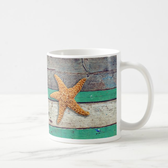 Beach Theme Starfish Bröllop Rustic Kaffemugg (Höger)