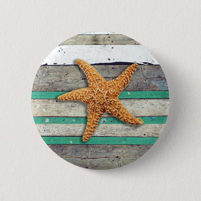 Beach Theme Starfish Bröllop Rustic Knapp (Framsida)