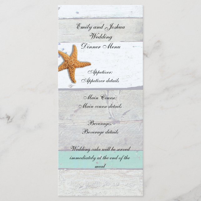 Beach Theme Starfish Bröllop Rustic Meny (Framsida)