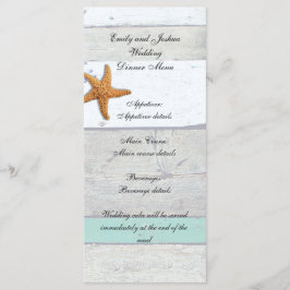 Beach Theme Starfish Bröllop Rustic Meny