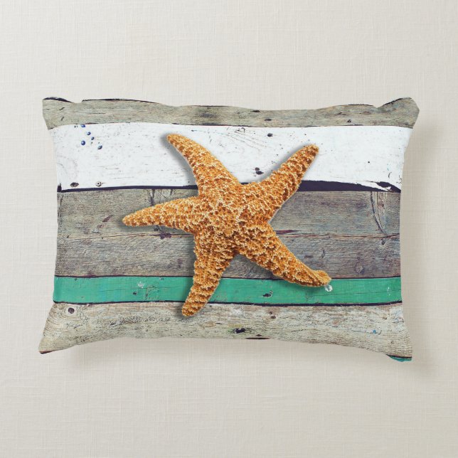 Beach Theme Starfish Bröllop Rustic Prydnadskudde (Baksidan)