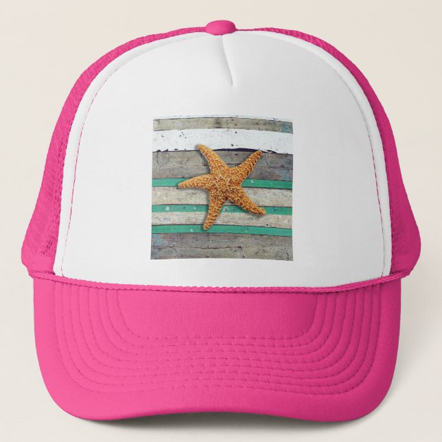 Beach Theme Starfish Bröllop Rustic Truckerkeps (Framsida)