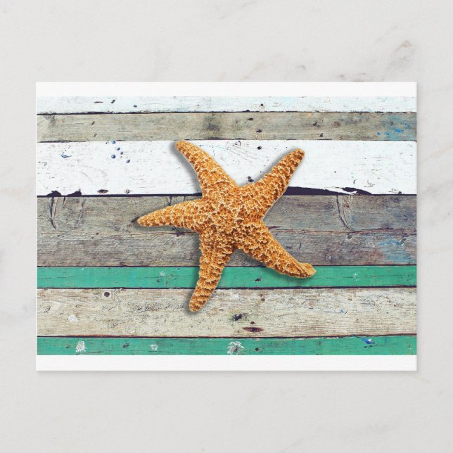 Beach Theme Starfish Bröllop Rustic Vykort (Framsida)