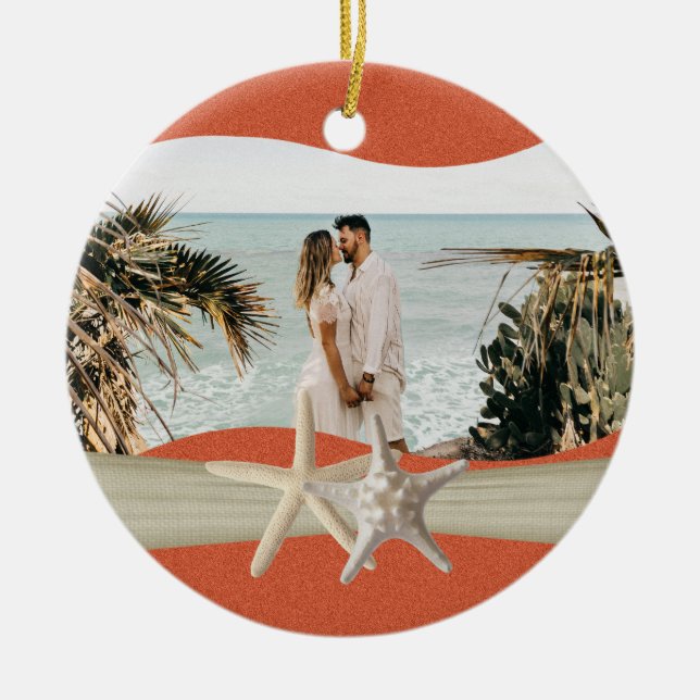 Beach Theme Starfish Photo Julgransprydnad Keramik (Framsidan)