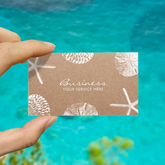Beach Theme Starfish & Seashells Rustic Kraft Visitkort (Skapare uppladdad)