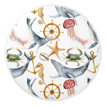 Beach Theme Watercolor Mönster Ceramic Knob