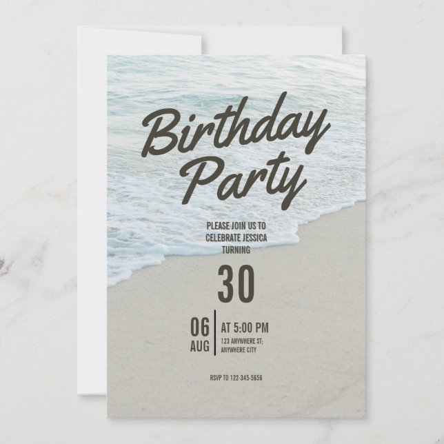 Beach Themed Birthday Party Invitation (Framsida)