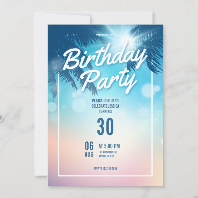 Beach Themed Birthday Party Invitation (Framsida)