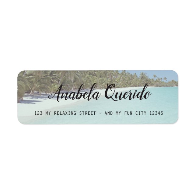 Beach Thézed Ocean Handflatan Träd Tropical Seasho Returadress Etikett (Framsidan)