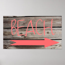 Beach this way Faux Wood Poster
