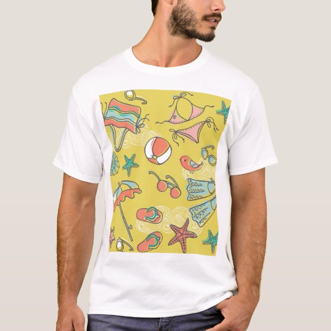 Beach-tillbehör: Sommarsömlös Mönster. T Shirt (Framsida)