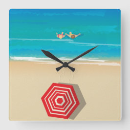 Beach Time! Fyrkantig Klocka