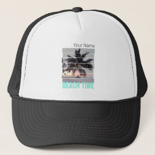 Beach Time Vintage Pier Handflatan Träd Sunset Sou Keps